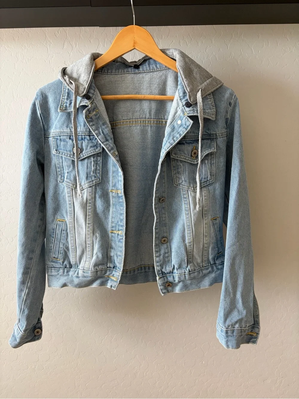 Light Blue Denim Jacket with Grey Hoodie